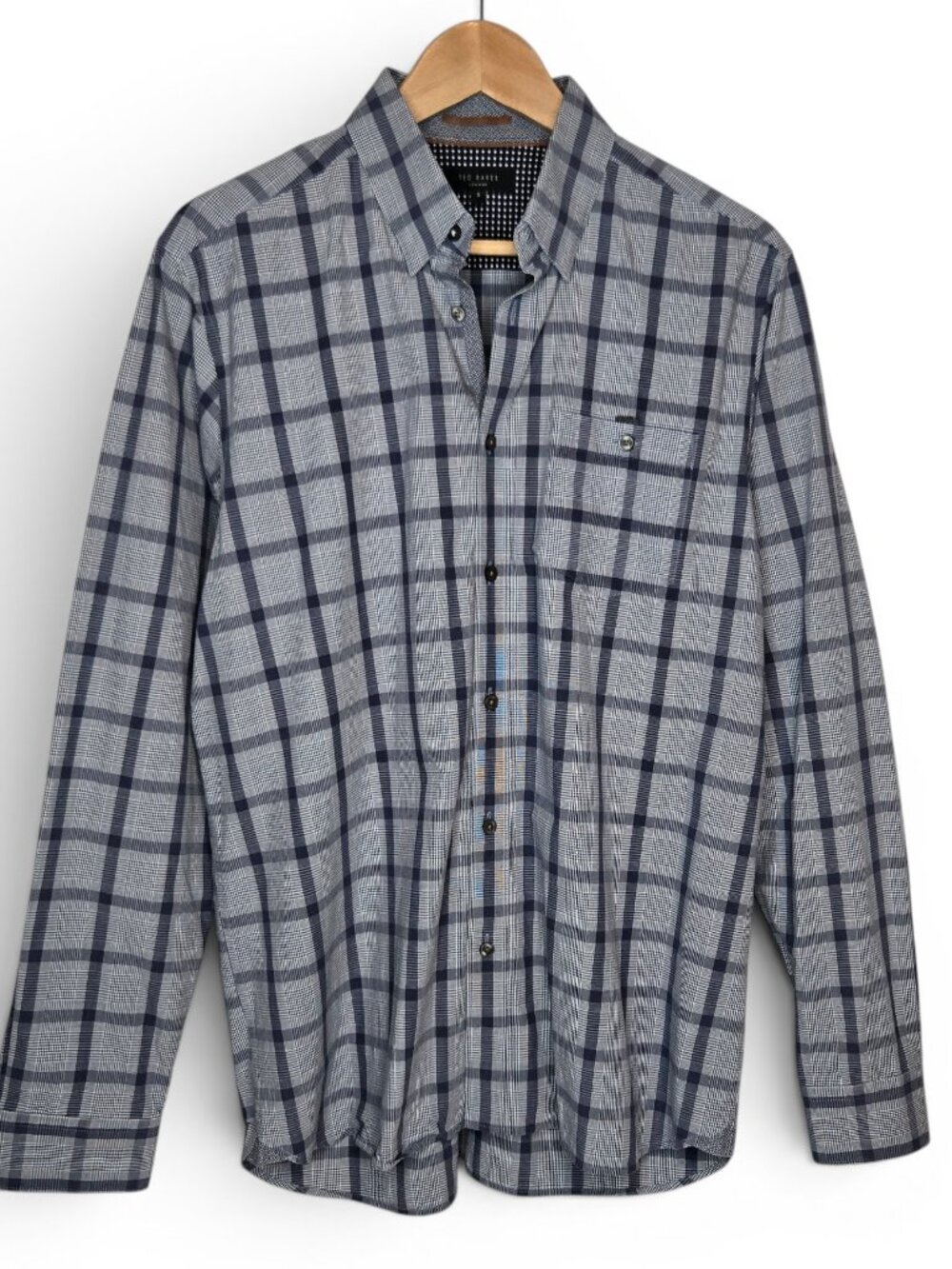 Ted Baker Window Pane Glen Check Shirt Mens Blue Diamond Dot Flip Cuff Preppy XL